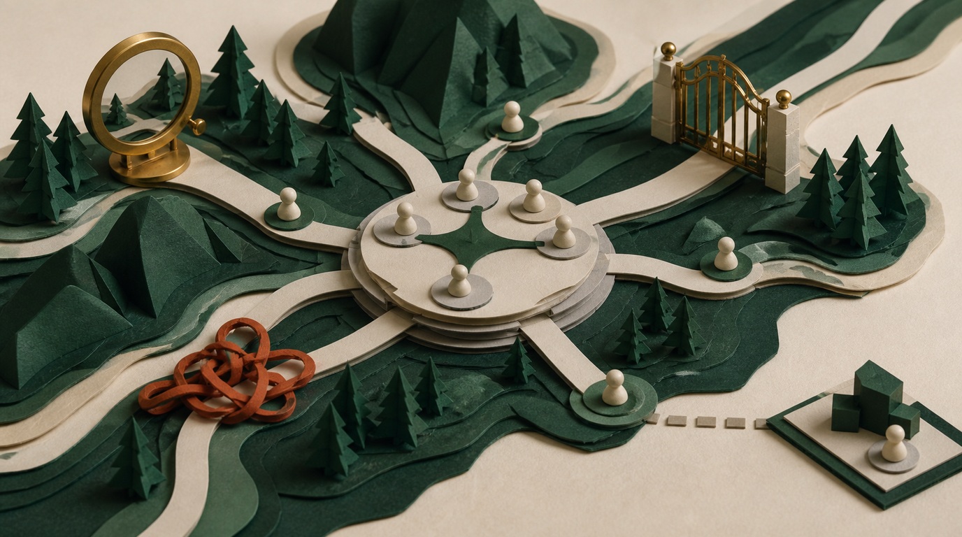 A paper channel map shows interfaces, conflict, monitoring, and a governance gate.