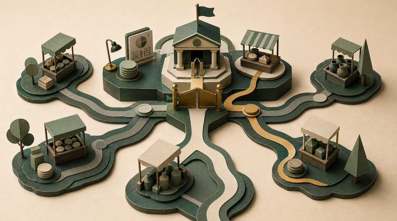 A marketplace ledger separates the platform roles of referee, participant, and data holder.