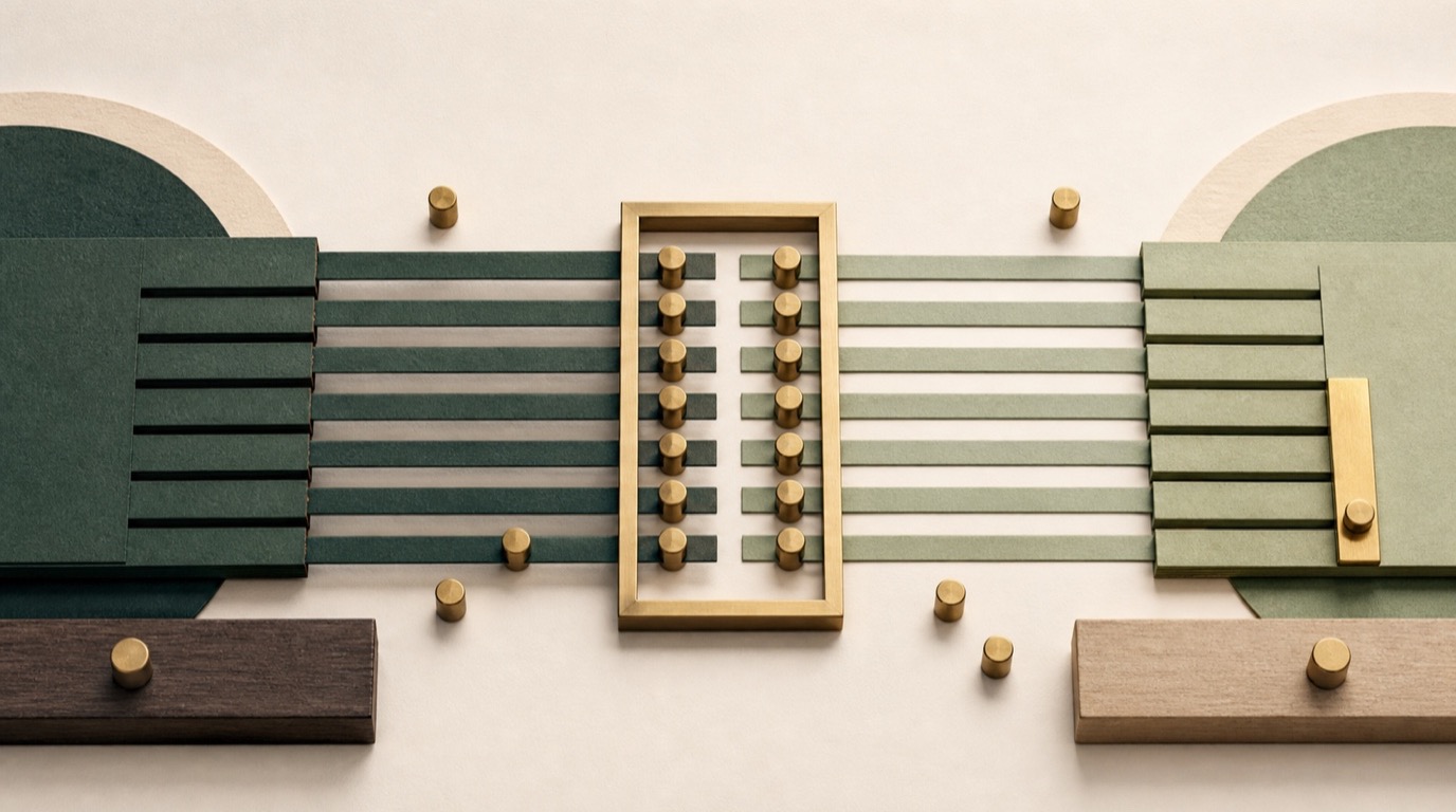 Two handcrafted paper measurement paths align at a brass comparison gate while residual differences remain visible.