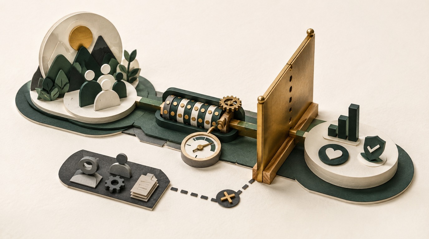A precision metering gauge calibrating business unit consumption against an escalating value curve