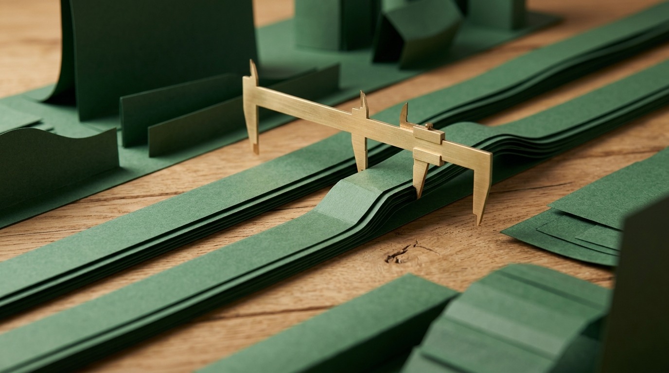 A handcrafted paper diorama sculpture illustrating parallel customer tracks separated by a brass comparator bridge isolating incremental conversions.